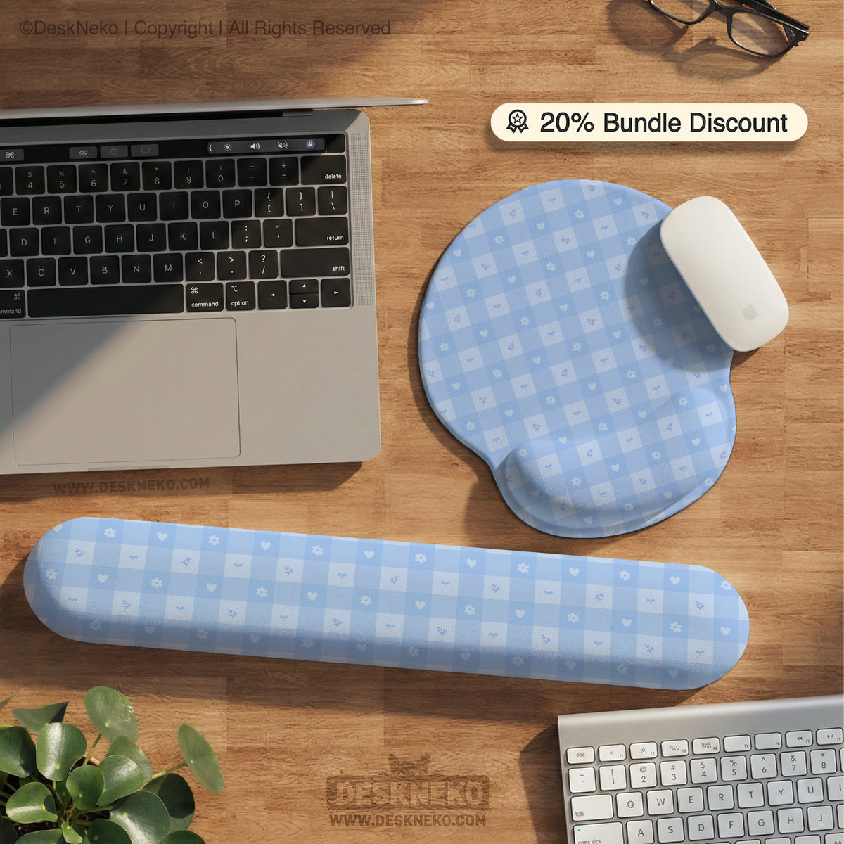 Blue gingham desk mat