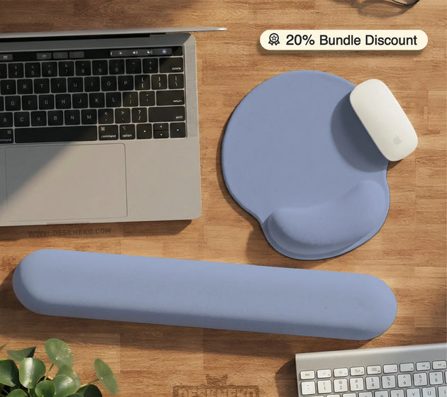 Soft blue ergonomic mousepad with wrist rest for desk setup