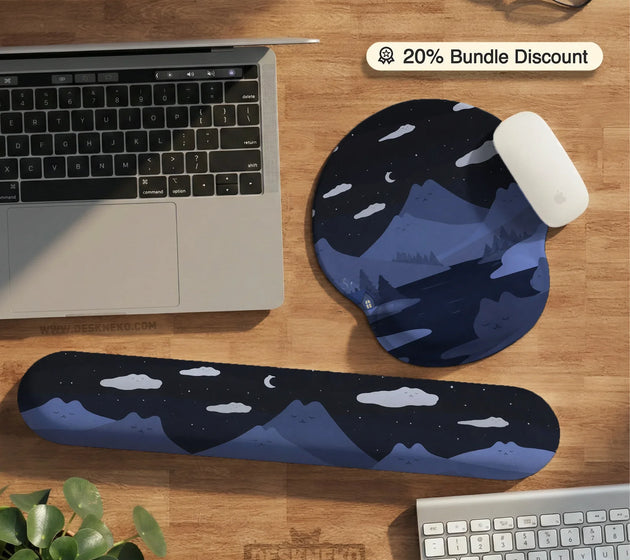 Navy blue mousepad wrist rest with cat shaped hills