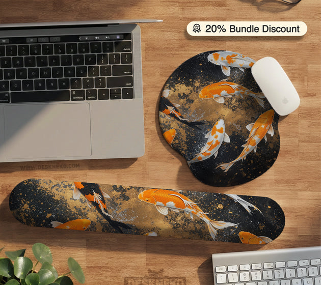 Gold koi fish mousepad wrist rest