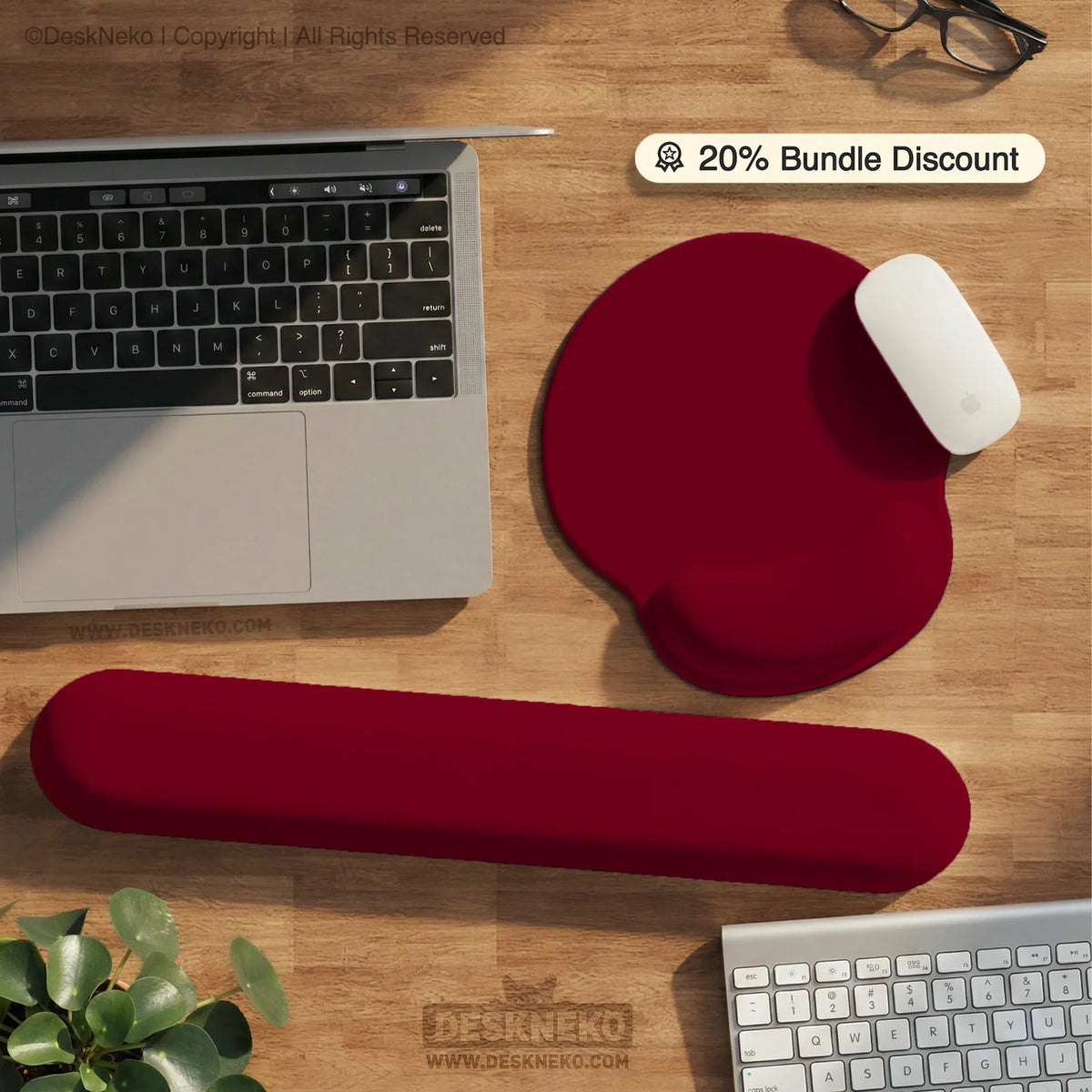 Burgundy ergonomic mousepad with wrist rest for office and gaming