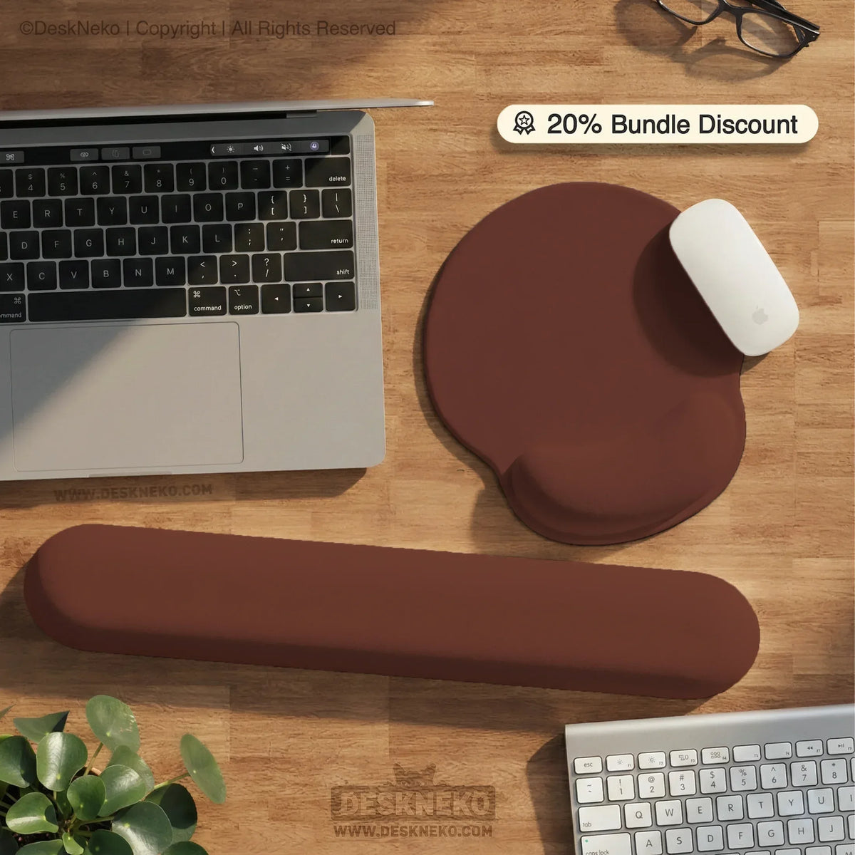 Ergonomic mahogany mousepad with wrist rest for office and gaming