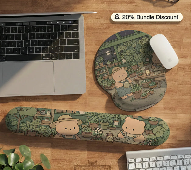 Kawaii bear ergonomic mousepad and keyboard wrist rest desk support