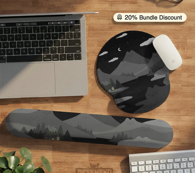 Midnight cat mountains ergonomic mousepad
