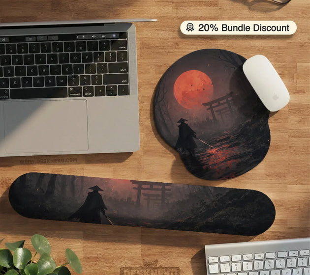 Samurai red moon ergonomic mousepad & keyboard wrist rest