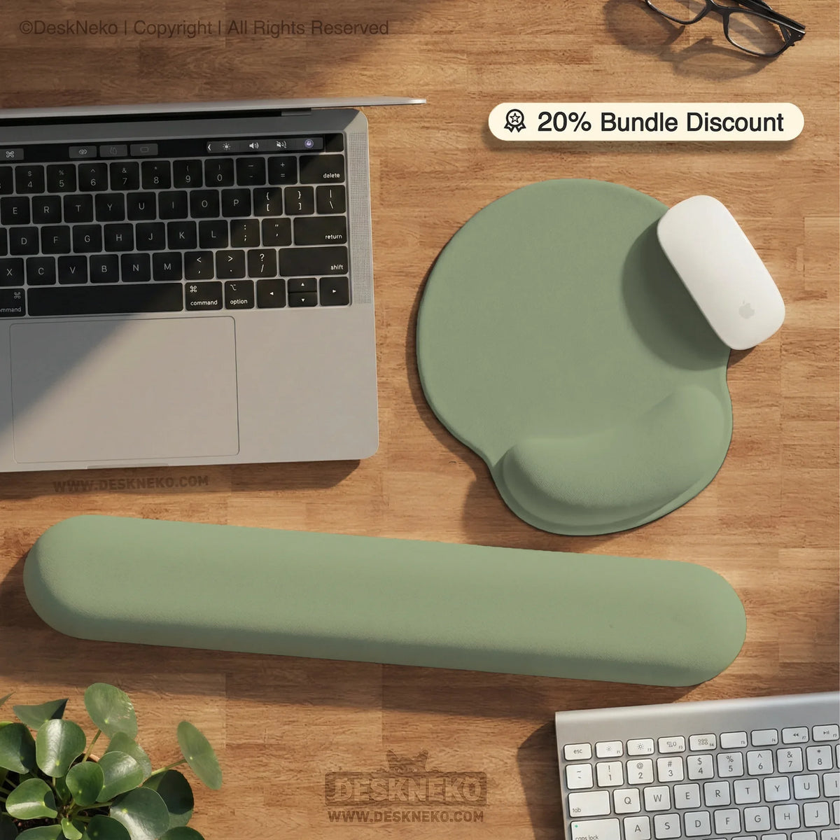 Sage green ergonomic mousepad with wrist support for desk
