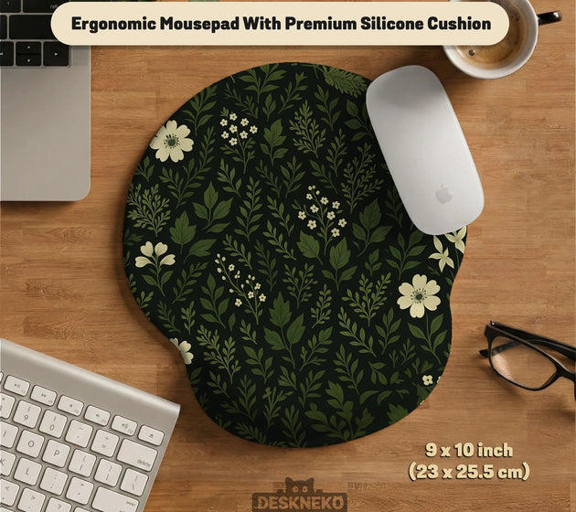 Botanical ergonomic mousepad with wrist rest for cozy desk setup