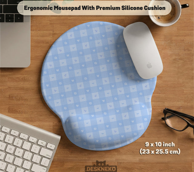 Blue gingham ergonomic wrist rest