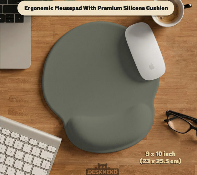 Eucalyptus ergonomic mousepad, sage green wrist rest desk setup