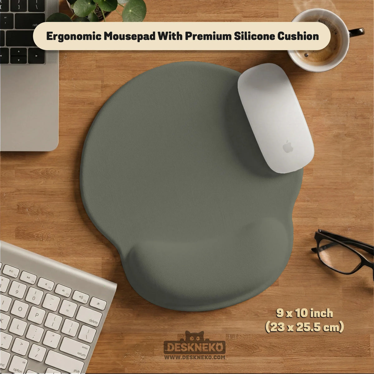 Eucalyptus ergonomic mousepad, sage green wrist rest desk setup