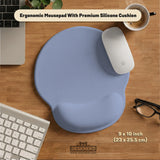Soft blue ergonomic mousepad with wrist rest for desk setup
