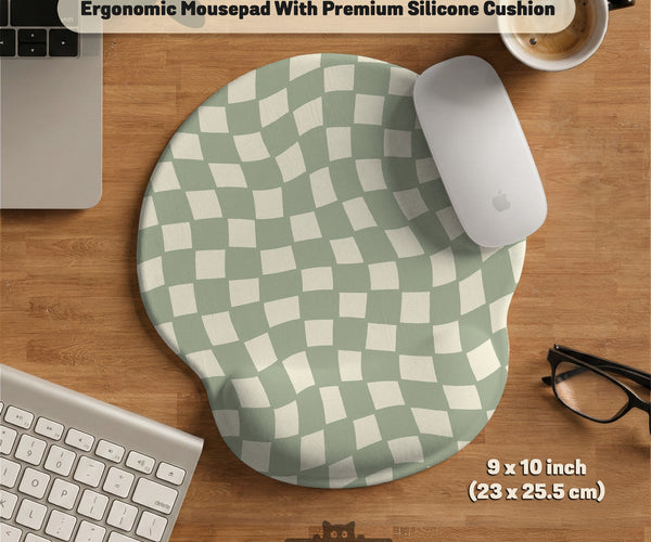 Sage Checkered Ergonomic Wrist Rest - Ergonomic Mousepads & Wrist Rests - Deskneko - Mousepads & Wrist Rests