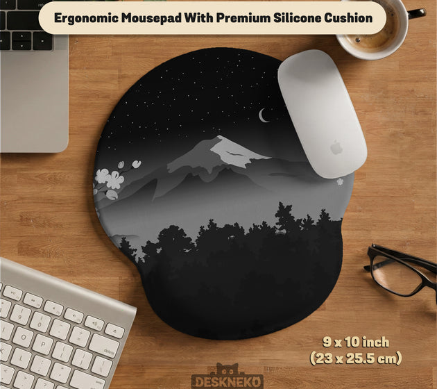 Black mount fuji ergonomic mousepad