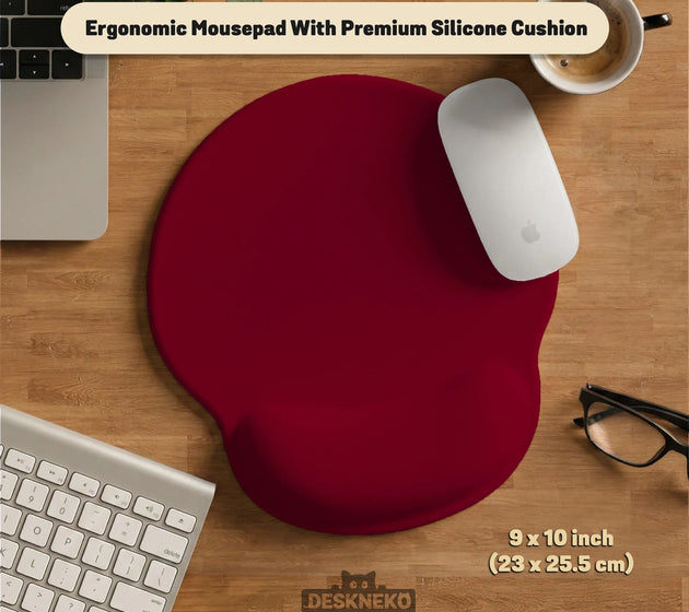Burgundy ergonomic mousepad with wrist rest for office and gaming
