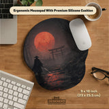 Samurai red moon ergonomic mousepad & keyboard wrist rest