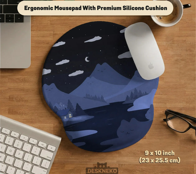 Navy blue mousepad wrist rest with cat shaped hills