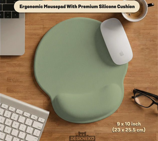 Sage green ergonomic mousepad with wrist support for desk