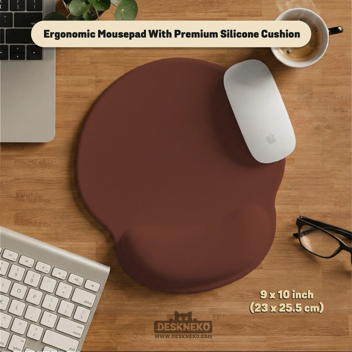 Ergonomic mahogany mousepad with wrist rest for office and gaming
