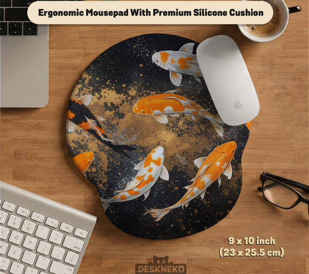 Gold koi fish mousepad wrist rest