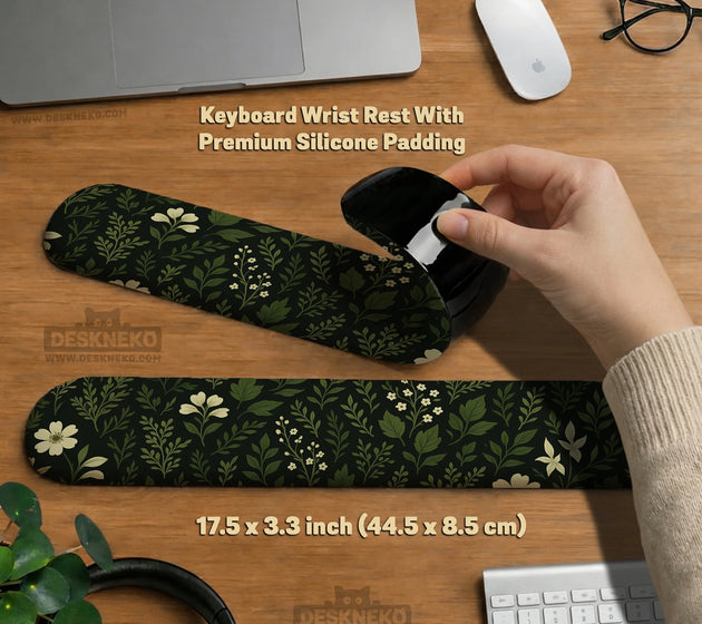 Botanical ergonomic mousepad with wrist rest for cozy desk setup