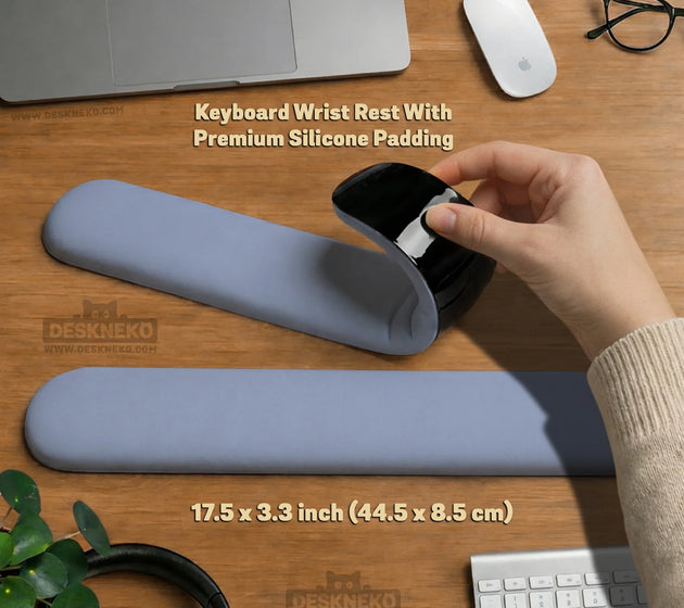 Soft blue ergonomic mousepad with wrist rest for desk setup