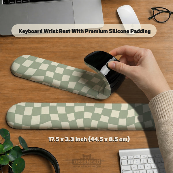 Sage Checkered Ergonomic Wrist Rest - Ergonomic Mousepads & Wrist Rests - Deskneko - Mousepads & Wrist Rests