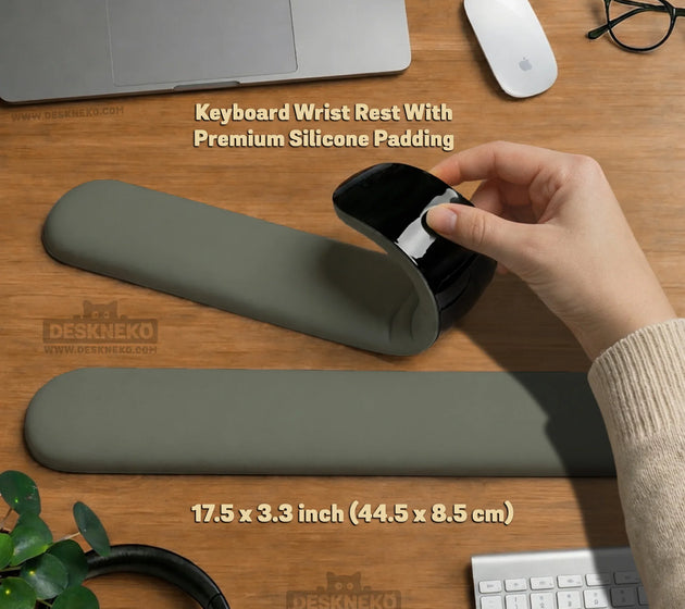 Eucalyptus ergonomic mousepad, sage green wrist rest desk setup