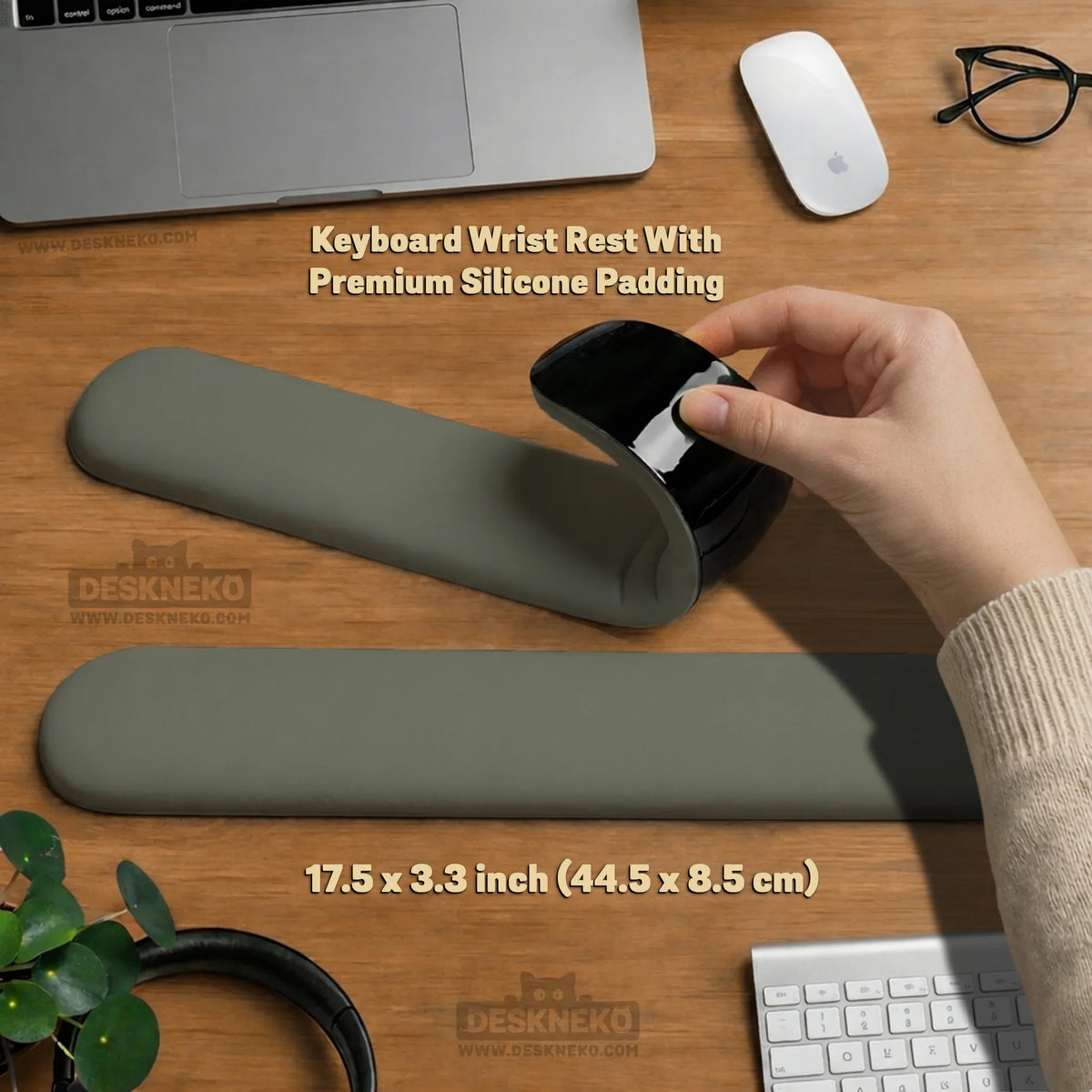 Eucalyptus ergonomic mousepad, sage green wrist rest desk setup