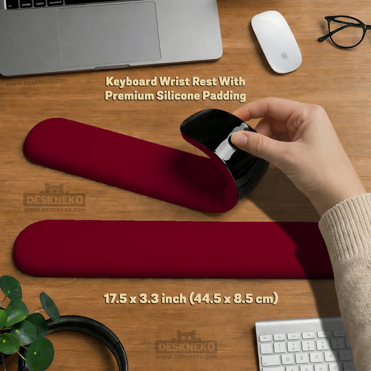 Burgundy ergonomic mousepad with wrist rest for office and gaming