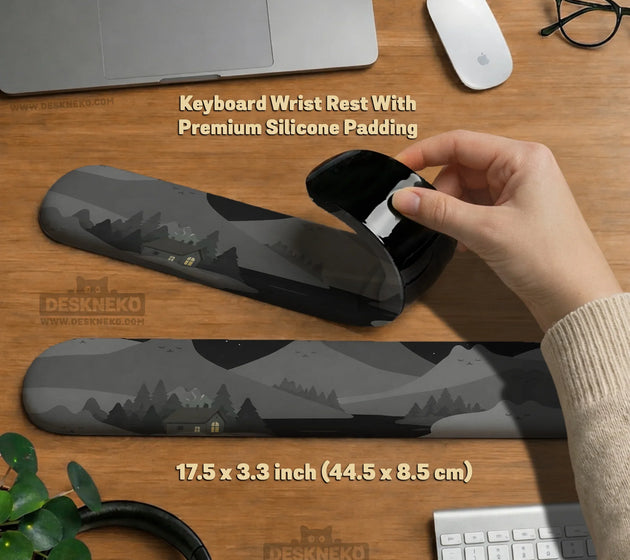 Midnight cat mountains ergonomic mousepad