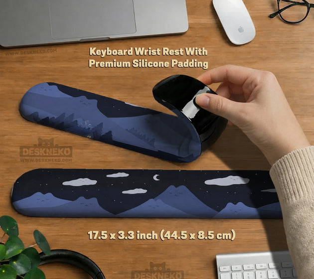 Navy blue mousepad wrist rest with cat shaped hills
