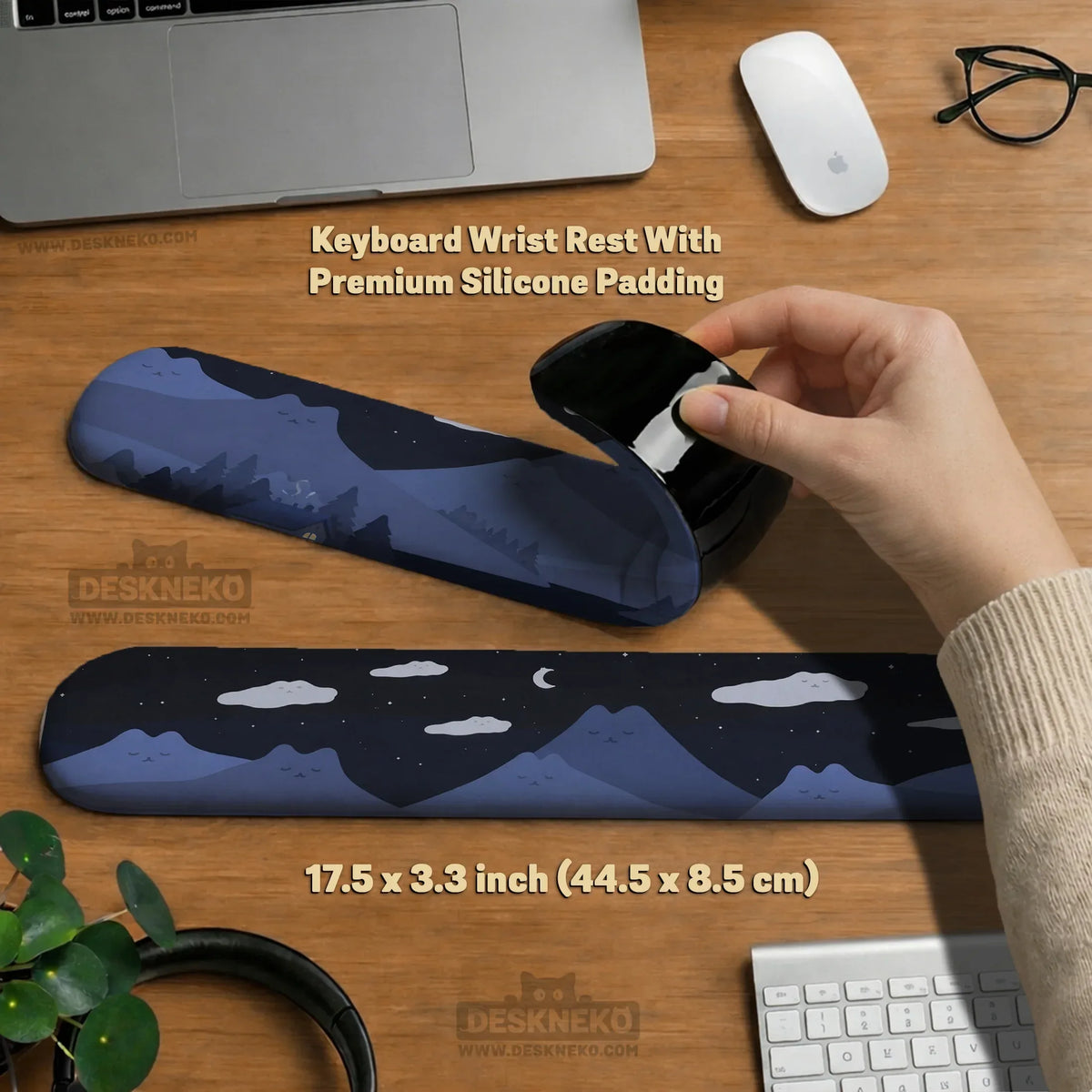 Navy blue mousepad wrist rest with cat shaped hills