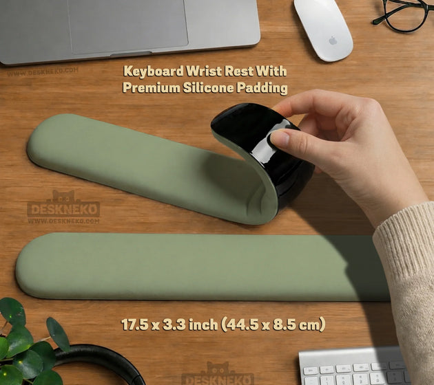 Sage green ergonomic mousepad with wrist support for desk