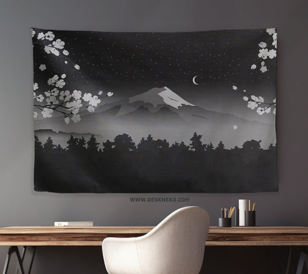 Black mount fuji wall tapestry