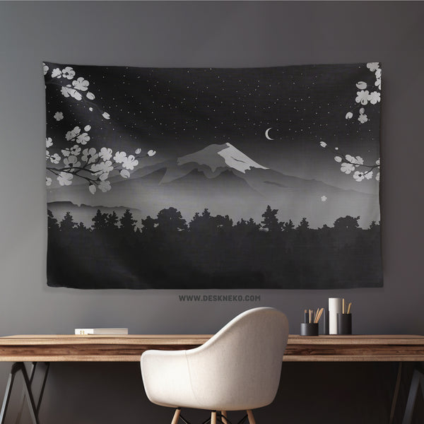 Black Mount Fuji Wall Tapestry - Wall tapestry - Deskneko - Wall Tapestries