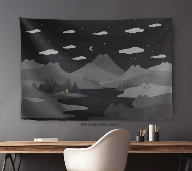 Cute cat mountains wall tapestry