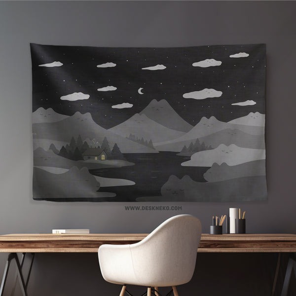 Cute Cat Mountains Wall Tapestry - Wall tapestry - Deskneko - Wall Tapestries