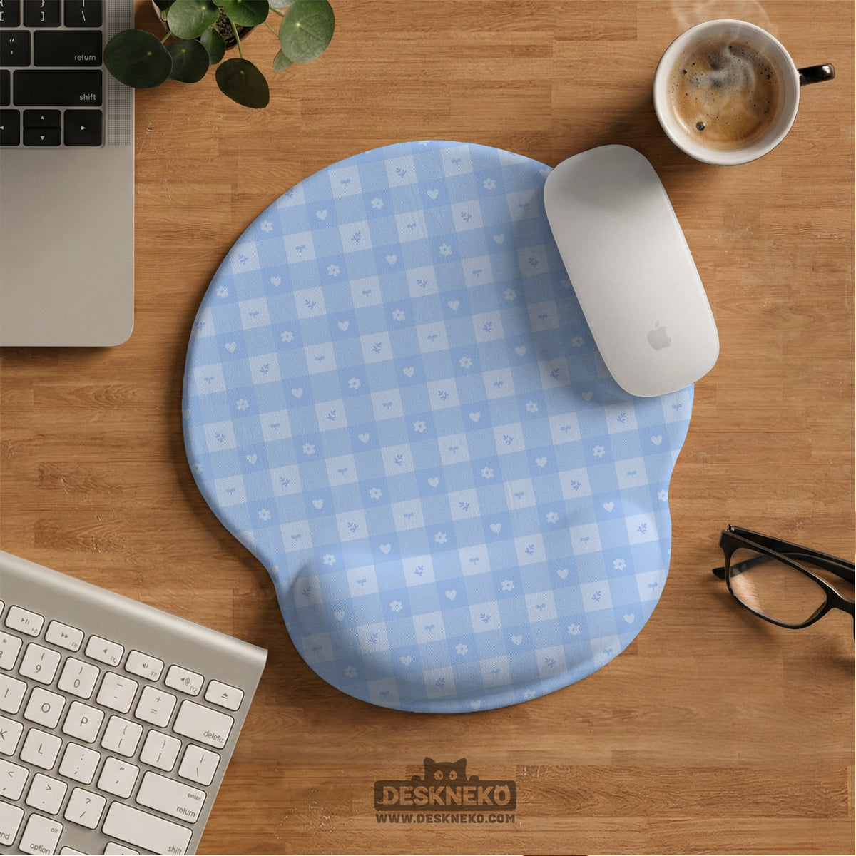 Blue Gingham Ergonomic Wrist Rest - Ergonomic Mousepads & Wrist Rests - Deskneko - Mousepads & Wrist Rests