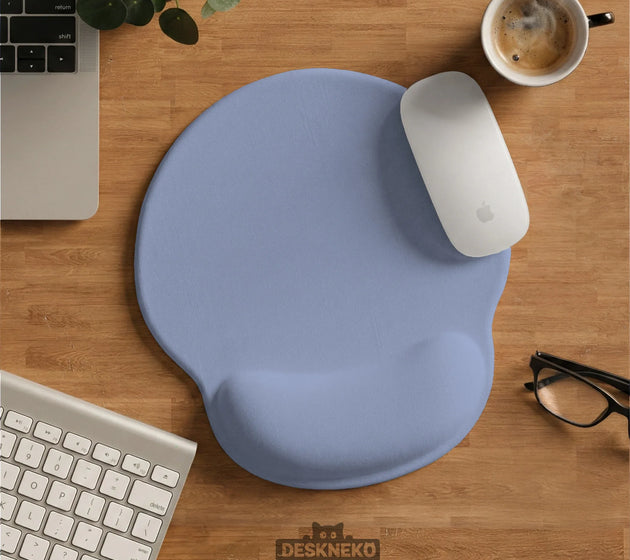 Soft blue ergonomic mousepad with wrist rest for desk setup