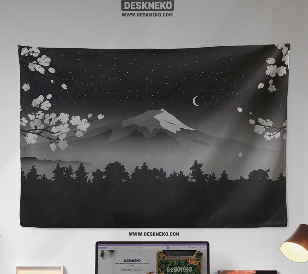 Black mount fuji wall tapestry