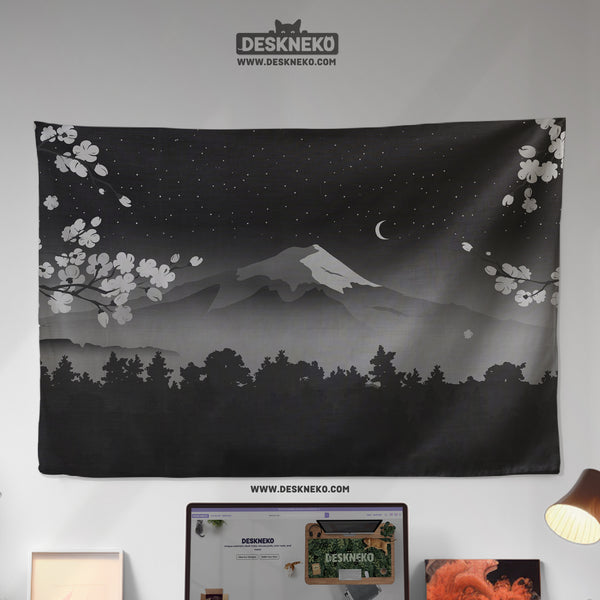 Black Mount Fuji Wall Tapestry - Wall tapestry - Deskneko - Wall Tapestries
