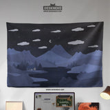 Navy cat hills wall tapestry cozy night landscape
