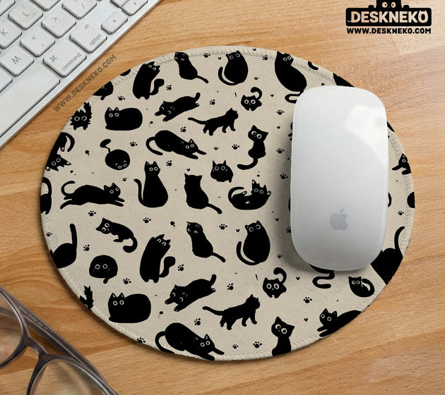 Black cat desk mat, cute XL mousepad for cozy office and gaming setup