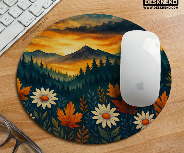 Sunset Forest Mountain Desk Mat - Deskneko