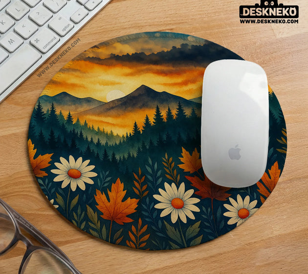 Sunset forest mountain desk mat