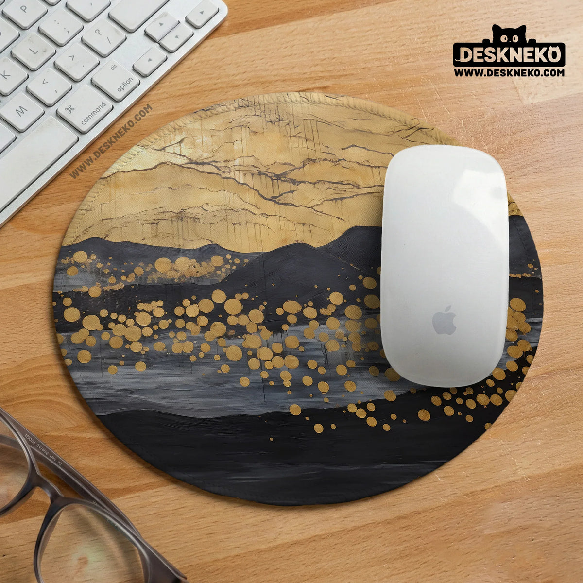 Black gold abstract mountain desk mat & mousepad