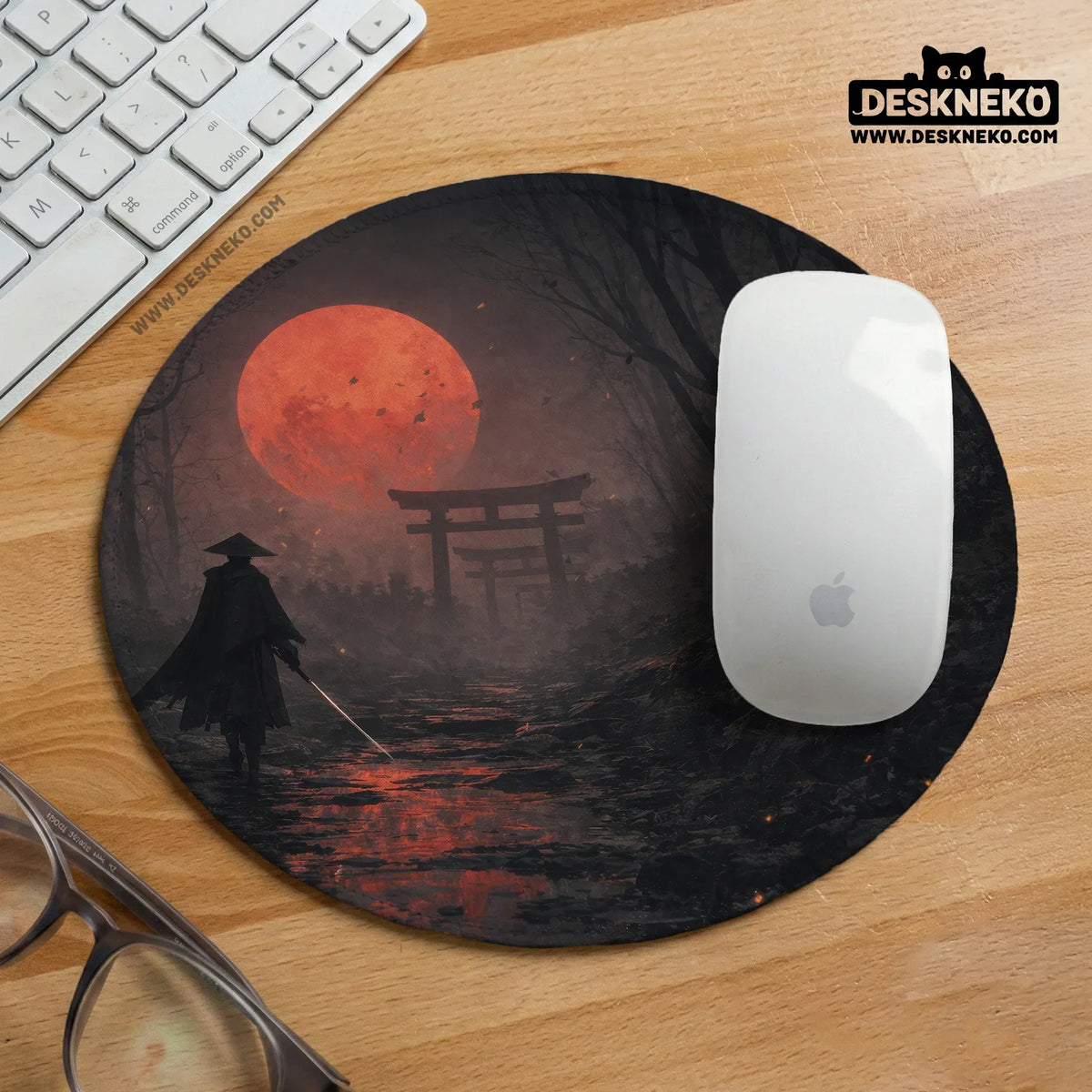 Samurai red moon ergonomic mousepad & keyboard wrist rest