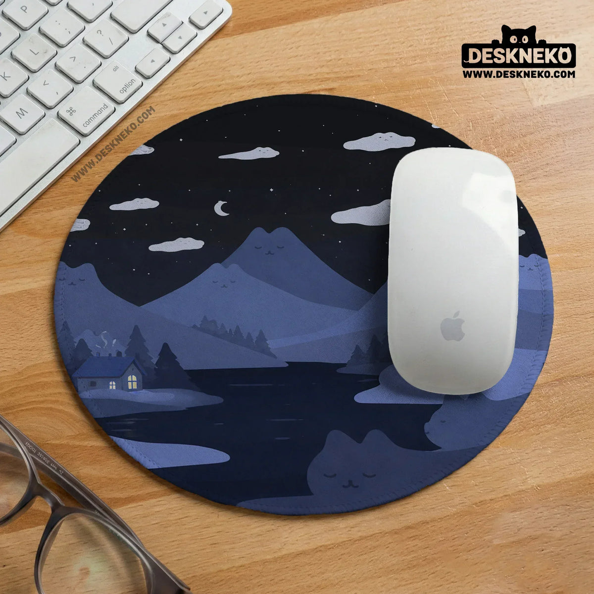 Navy blue mousepad wrist rest with cat shaped hills