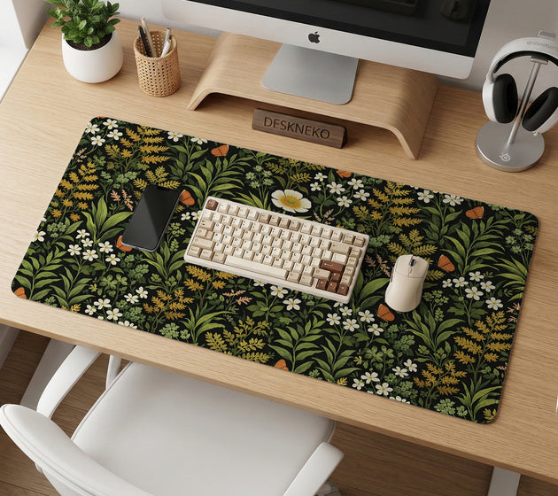 Dark botanical desk mat