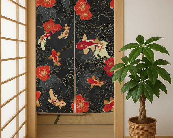Japanese koi fish noren door curtain room divider